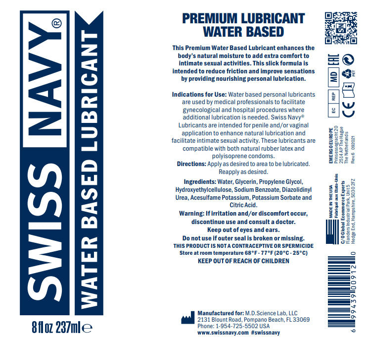 Swiss Navy Water-Based Lubricant – 4 oz